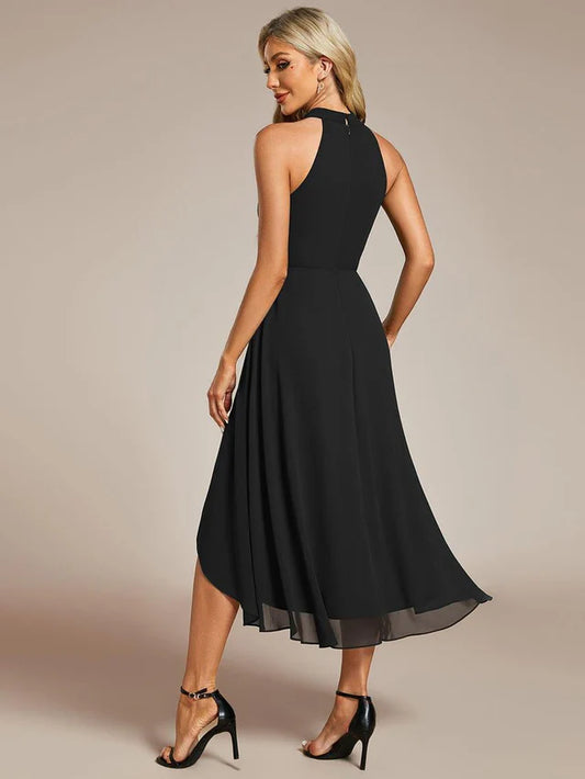Halter Neck Chiffon A-Line Midi Wedding Guest Dress