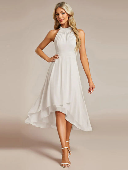 Halter Neck Chiffon A-Line Midi Wedding Guest Dress