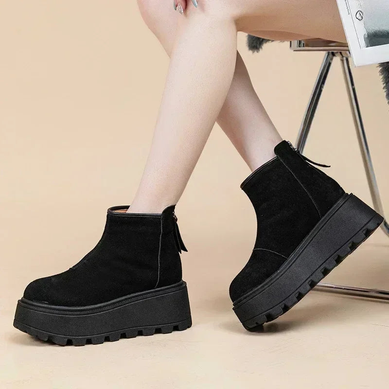 Boots Women - Suede Chelsea Boots with Platform Sole
