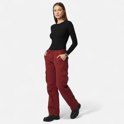 Wide Leg Relaxed Fit Cargo Trousers with Utility Pockets for Women