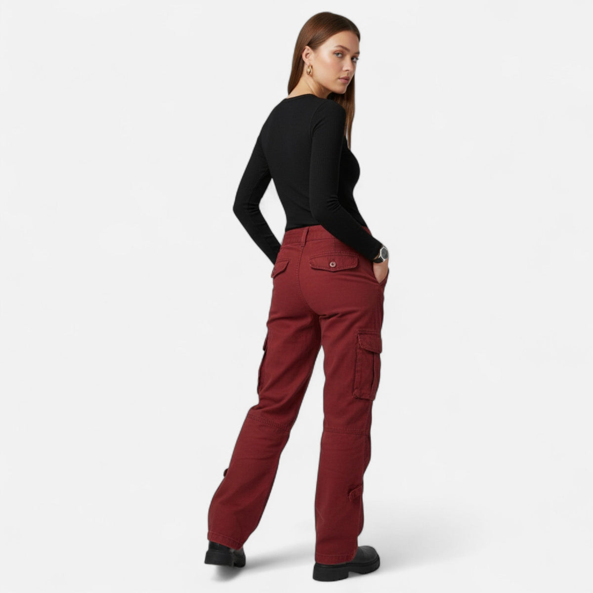 Wide Leg Relaxed Fit Cargo Trousers with Utility Pockets for Women