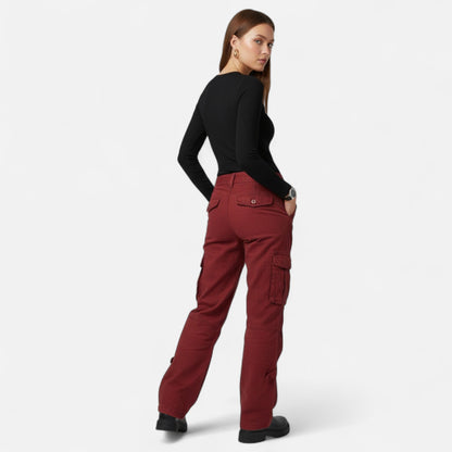 Wide Leg Relaxed Fit Cargo Trousers with Utility Pockets for Women