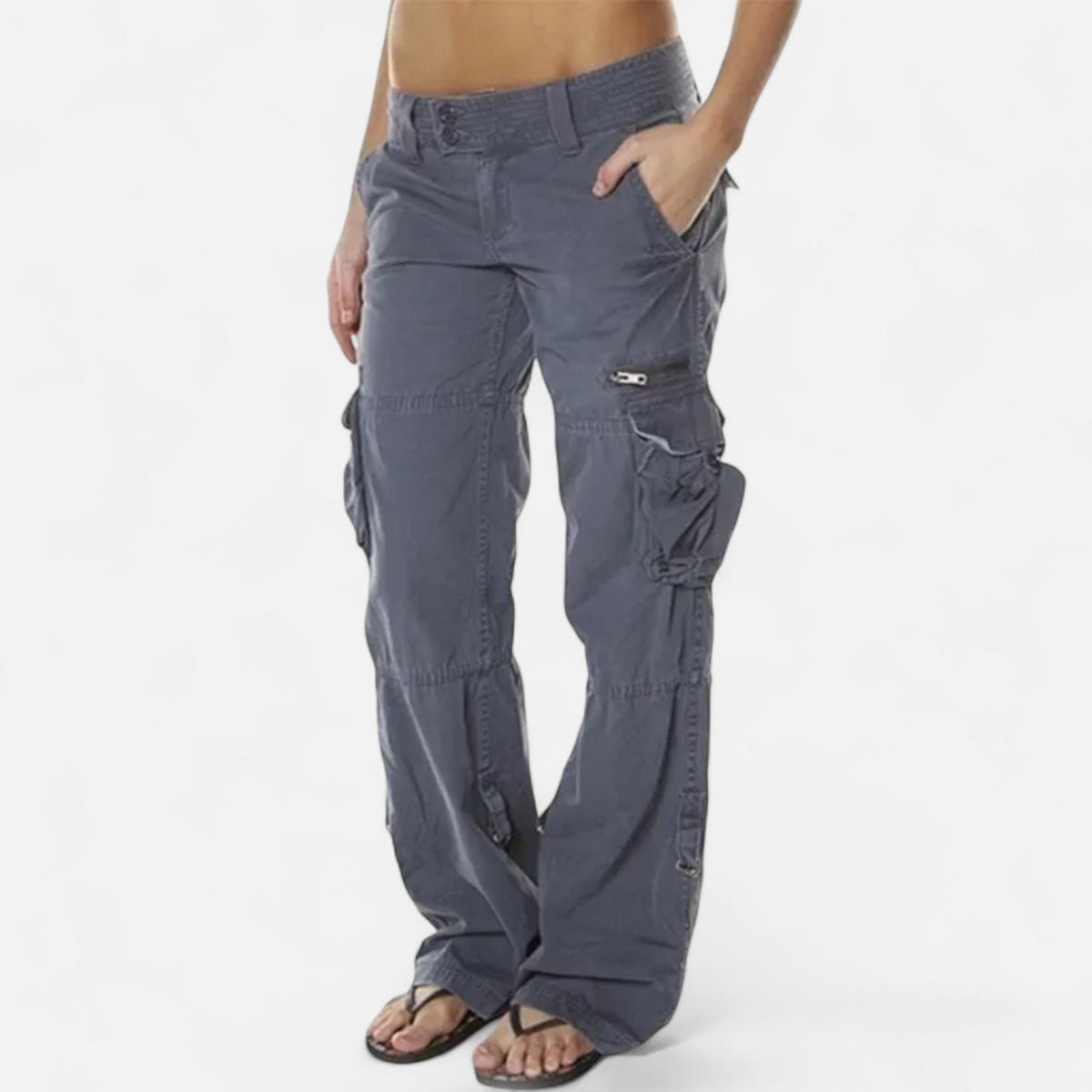 Wide Leg Relaxed Fit Cargo Trousers with Utility Pockets for Women