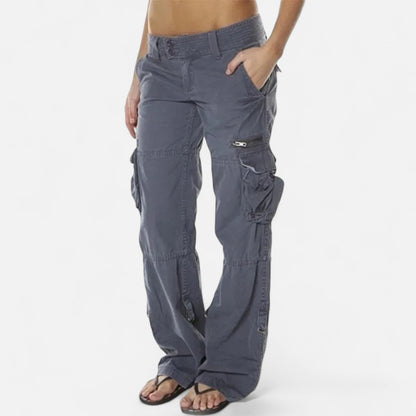 Wide Leg Relaxed Fit Cargo Trousers with Utility Pockets for Women
