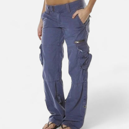 Wide Leg Relaxed Fit Cargo Trousers with Utility Pockets for Women