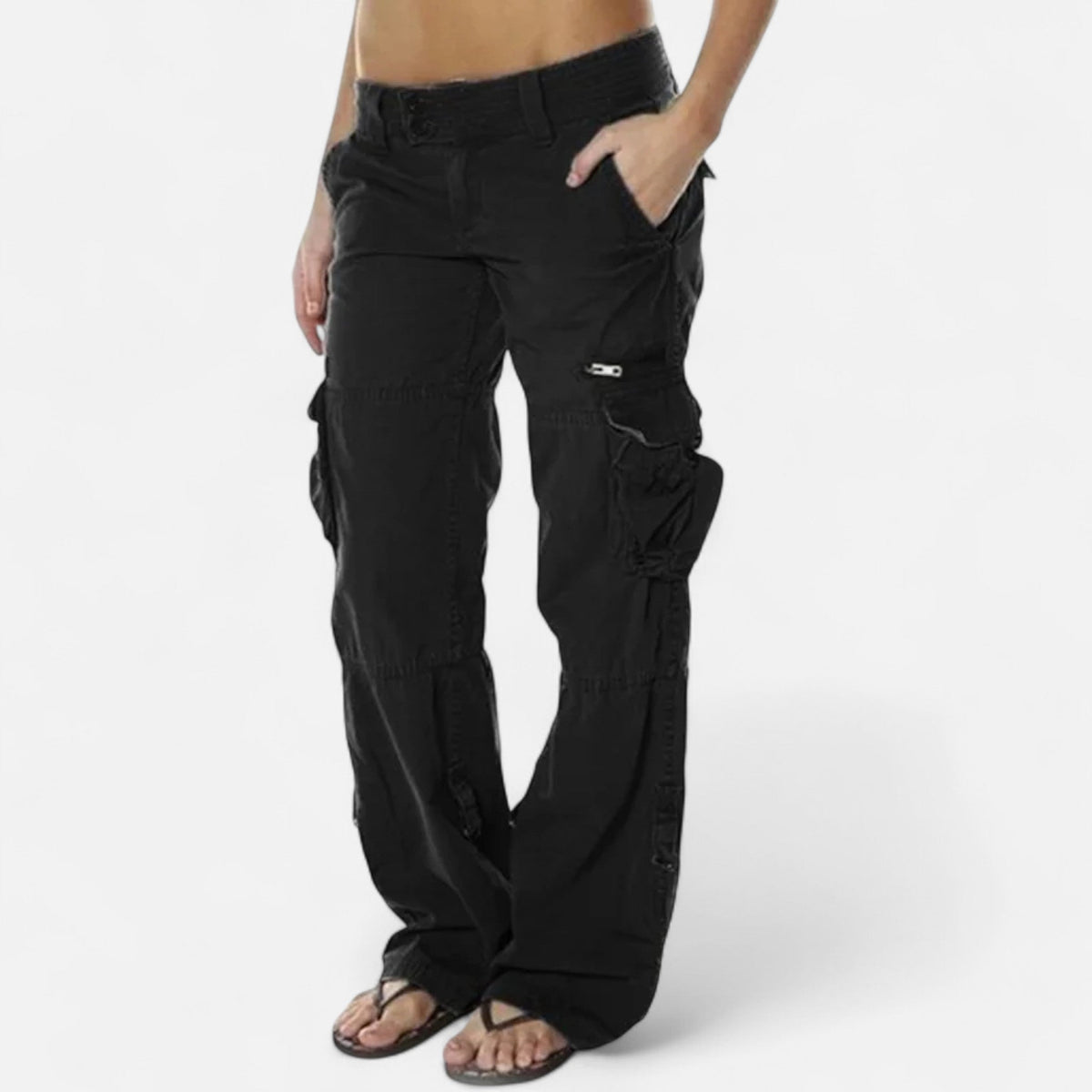 Wide Leg Relaxed Fit Cargo Trousers with Utility Pockets for Women
