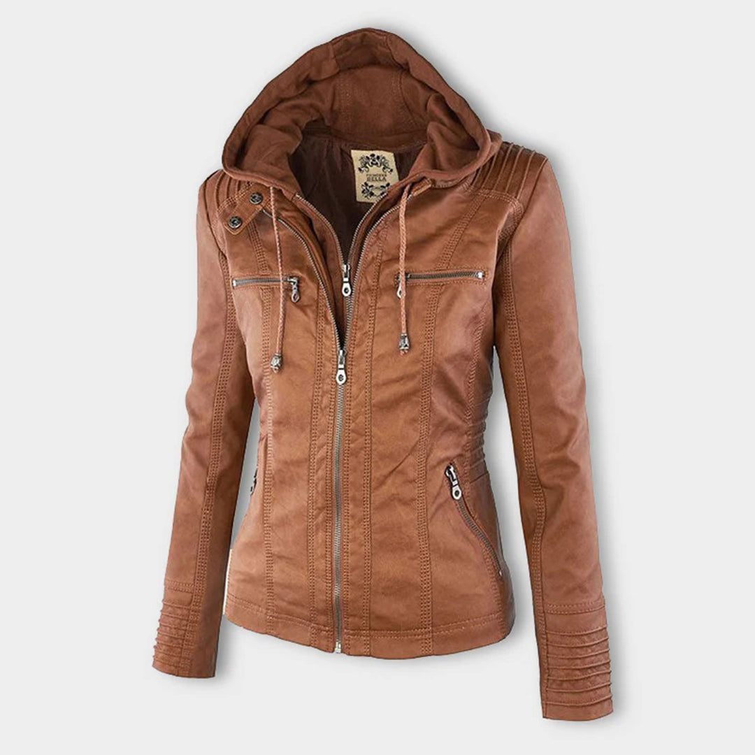 Sandra | Modern Leather Jacket with Hood