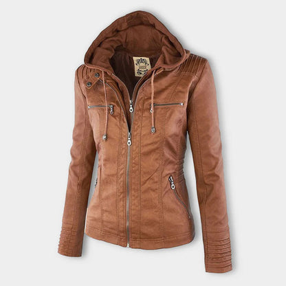 Sandra | Modern Leather Jacket with Hood