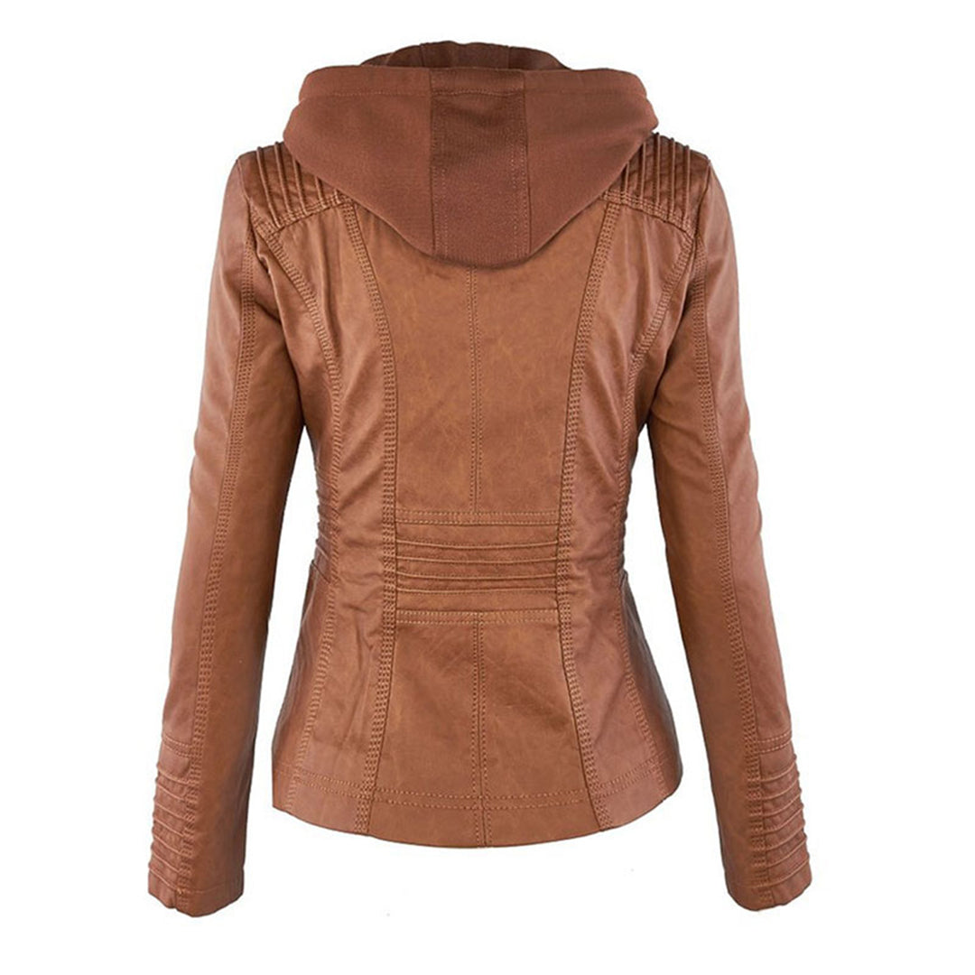 Olive™ Waterproof Women's Leather Jacket with Hood