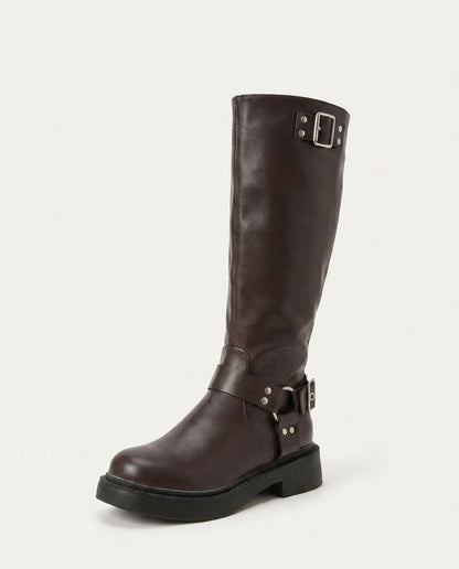 Knee High Boots Women - Tall Knee High Boots with Buckle Detail