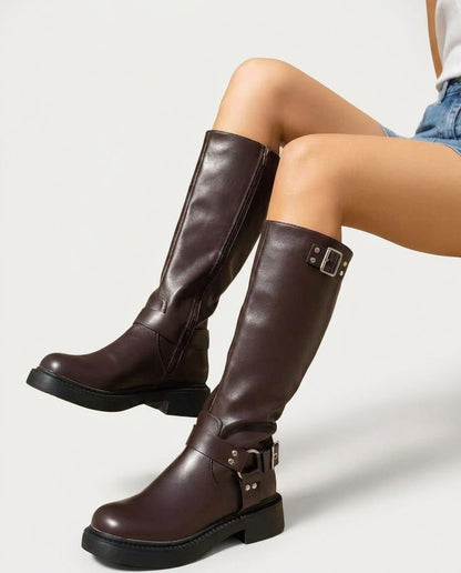 Knee High Boots Women - Tall Knee High Boots with Buckle Detail