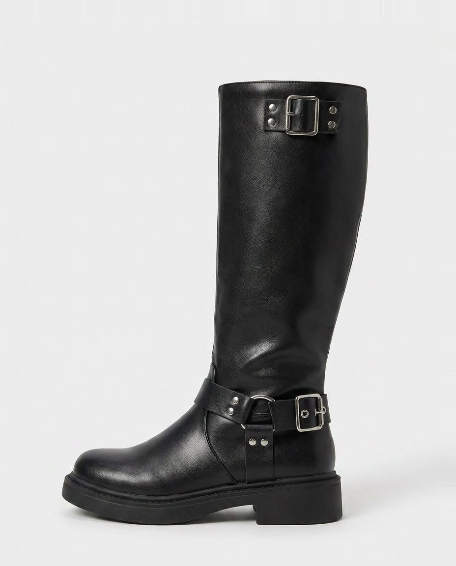 Knee High Boots Women - Tall Knee High Boots with Buckle Detail