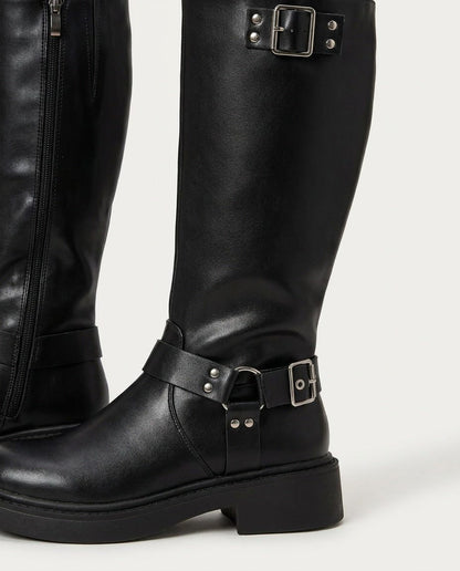 Knee High Boots Women - Tall Knee High Boots with Buckle Detail