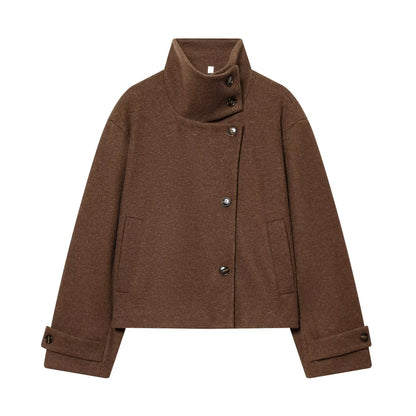 Jacket Women - Wool Blend Cropped Jacket with Buckle Collar