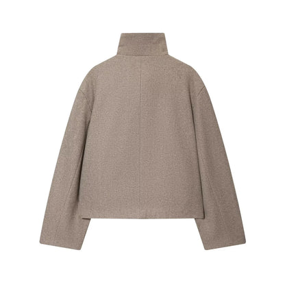 Jacket Women - Wool Blend Cropped Jacket with Buckle Collar
