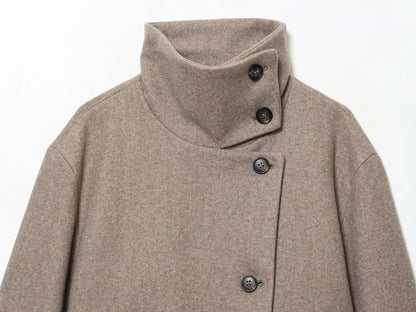 Jacket Women - Wool Blend Cropped Jacket with Buckle Collar