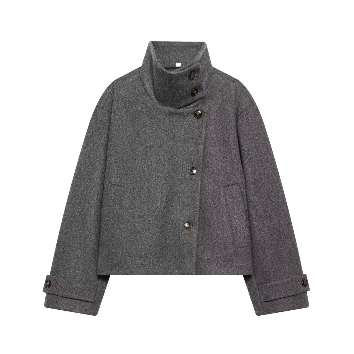 Jacket Women - Wool Blend Cropped Jacket with Buckle Collar