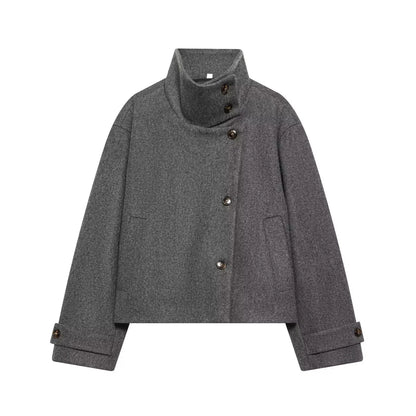 Jacket Women - Wool Blend Cropped Jacket with Buckle Collar