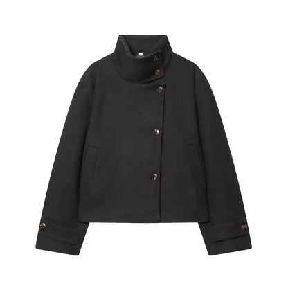 Jacket Women - Wool Blend Cropped Jacket with Buckle Collar