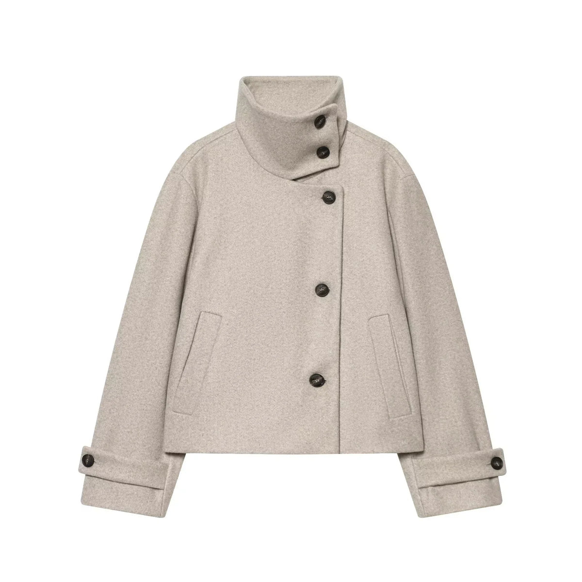 Jacket Women - Wool Blend Cropped Jacket with Buckle Collar