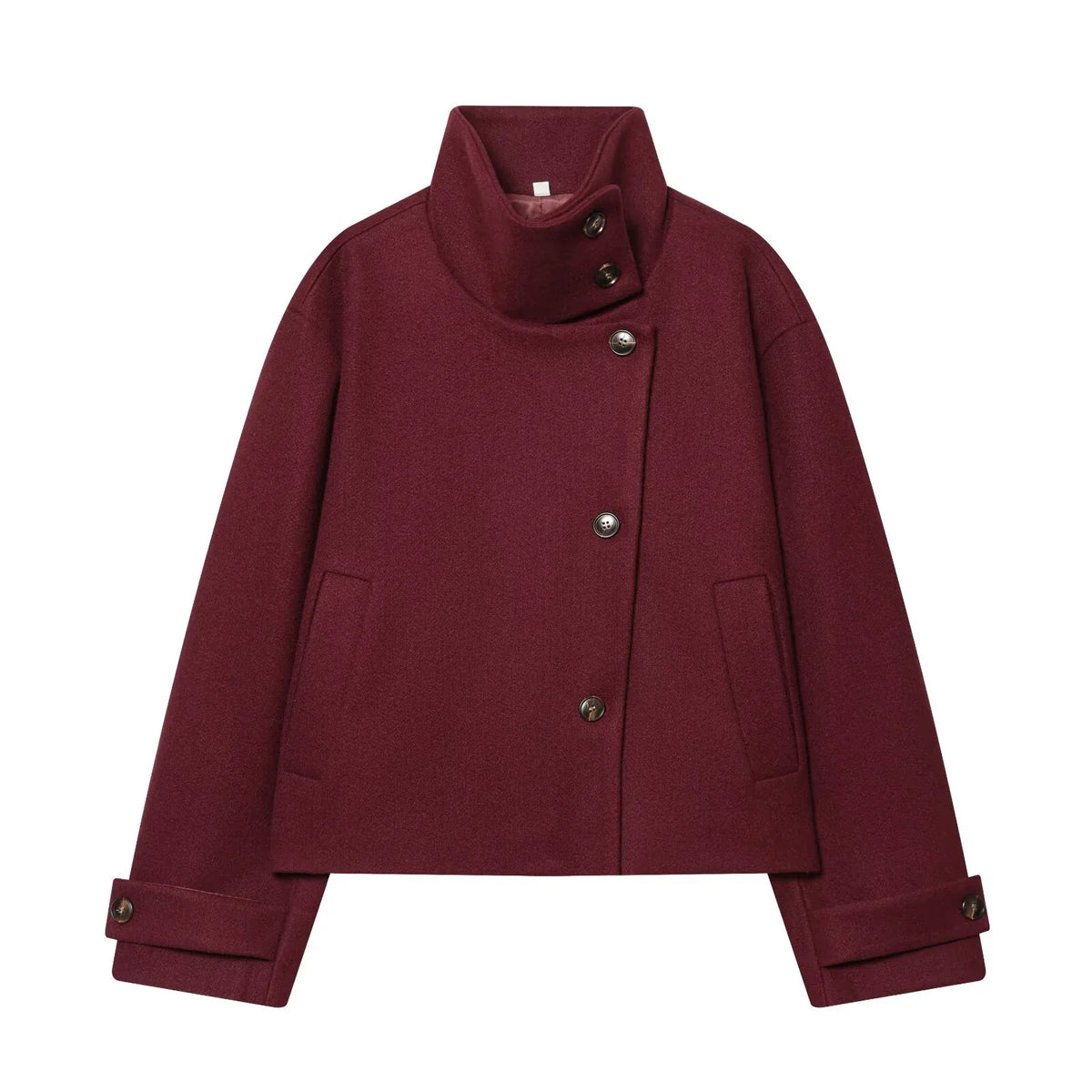 Jacket Women - Wool Blend Cropped Jacket with Buckle Collar