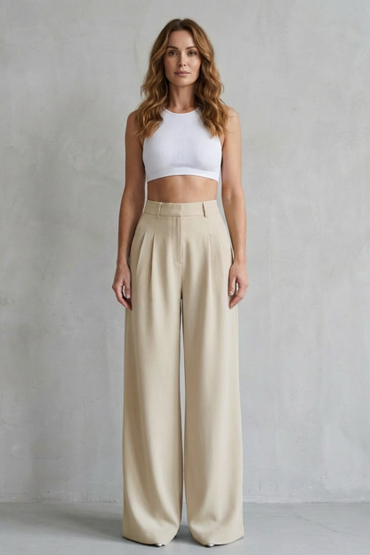 Women's Draped Wide Leg Tailored Trousers - Perlisse