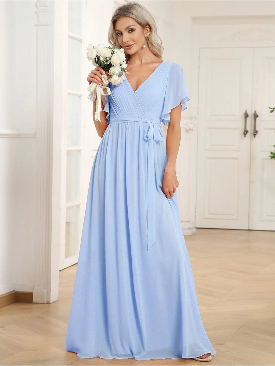 Chiffon A-Line Maxi Evening Dress with Flutter Sleeves