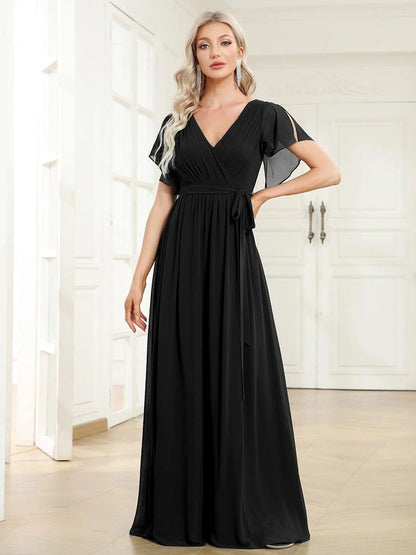 Chiffon A-Line Maxi Evening Dress with Flutter Sleeves