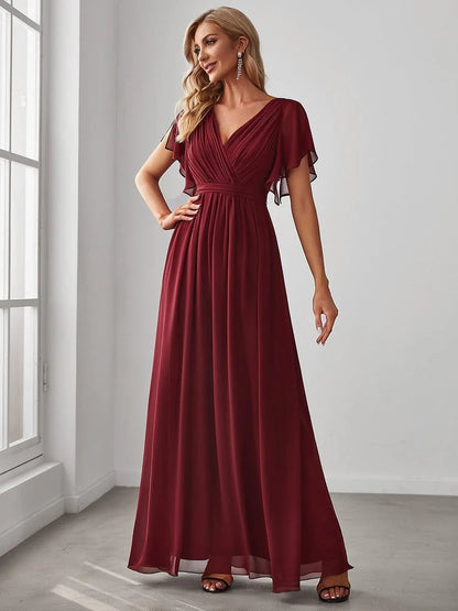 Chiffon A-Line Maxi Evening Dress with Flutter Sleeves