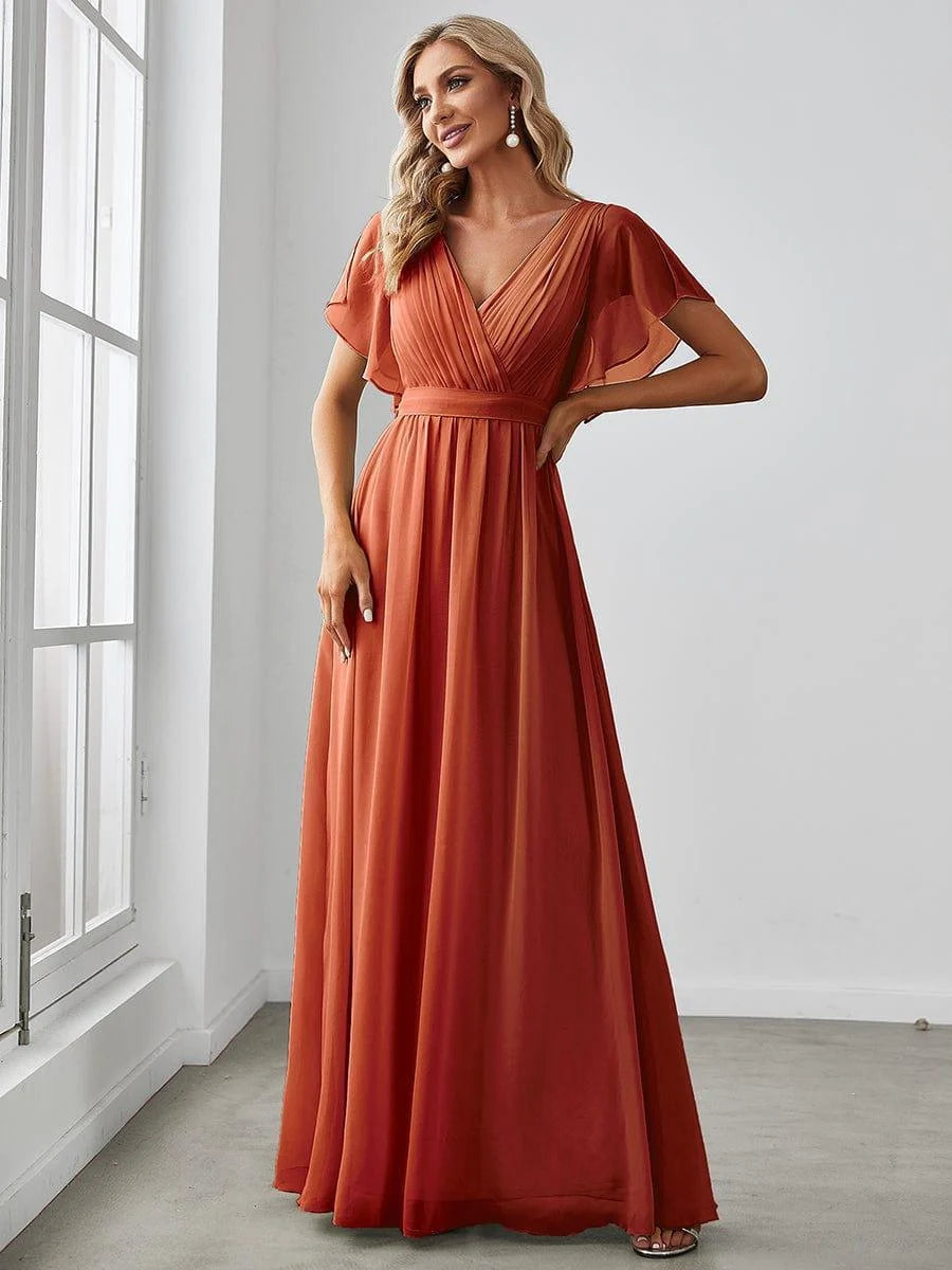 Chiffon A-Line Maxi Evening Dress with Flutter Sleeves
