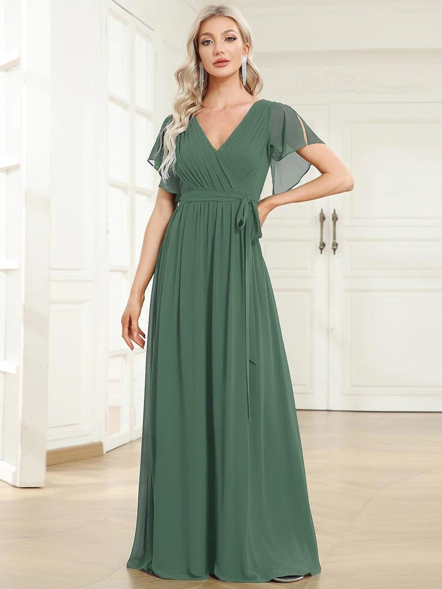 Chiffon A-Line Maxi Evening Dress with Flutter Sleeves