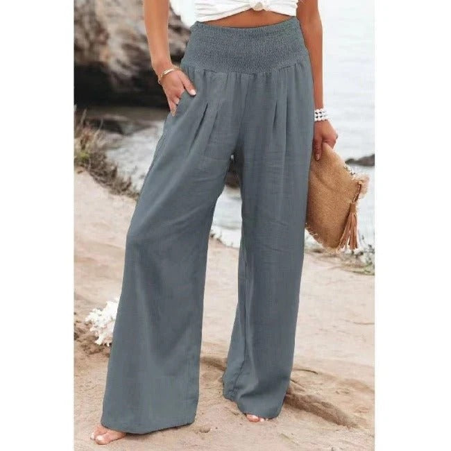 High-Waist Wide-Leg Trousers in Breathable Cotton Blend