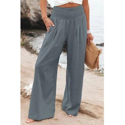 High-Waist Wide-Leg Trousers in Breathable Cotton Blend