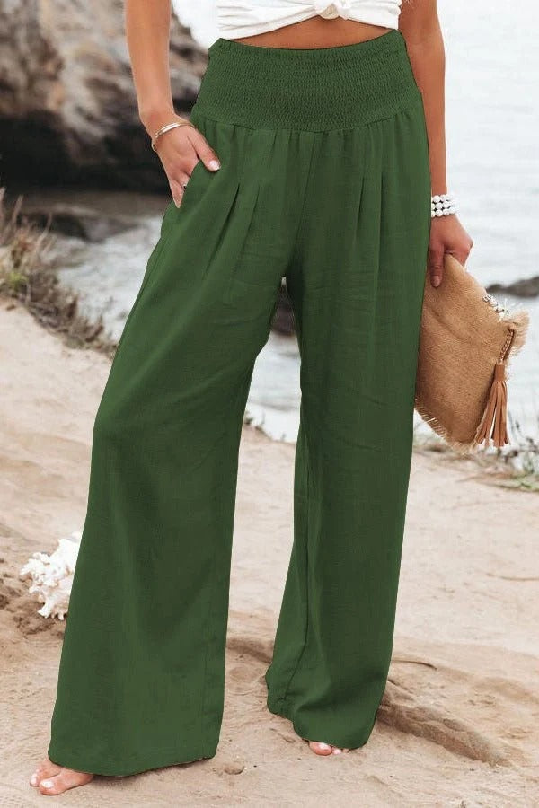 High-Waist Wide-Leg Trousers in Breathable Cotton Blend