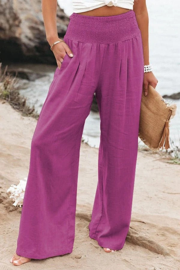 High-Waist Wide-Leg Trousers in Breathable Cotton Blend