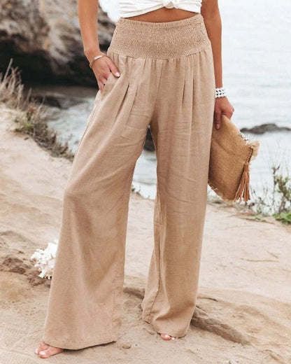 High-Waist Wide-Leg Trousers in Breathable Cotton Blend