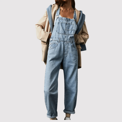 Wide-Leg High-Waist Dungarees in 100% Cotton Denim