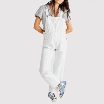 Wide-Leg High-Waist Dungarees in 100% Cotton Denim