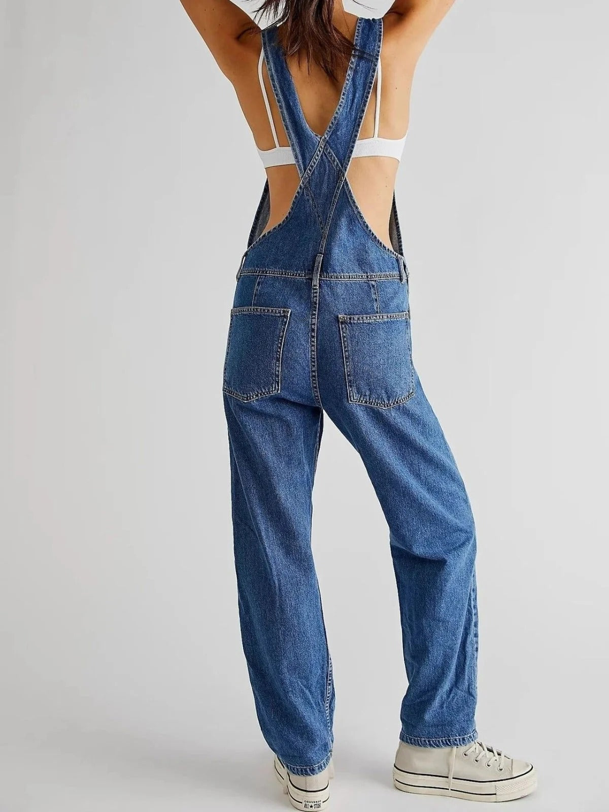 Wide-Leg High-Waist Dungarees in 100% Cotton Denim