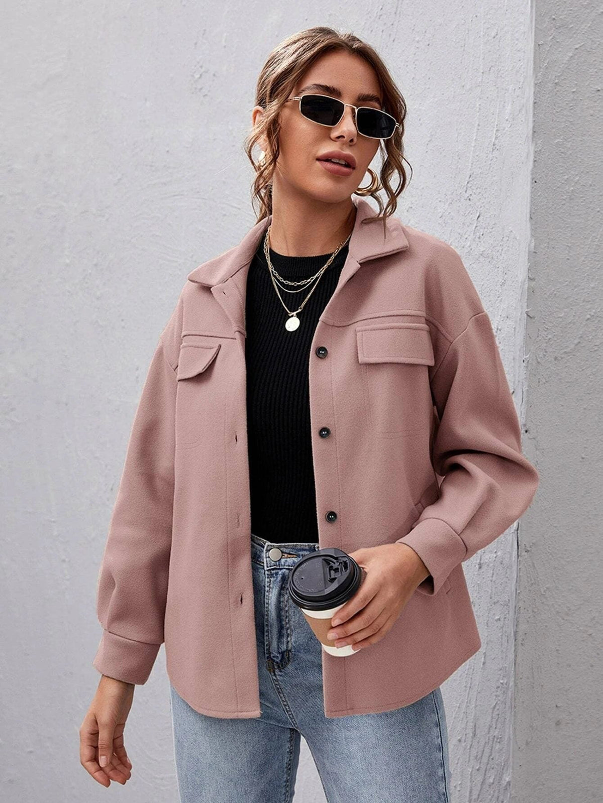 Women's Oversized Shacket with Flap Chest Pockets – Minnie