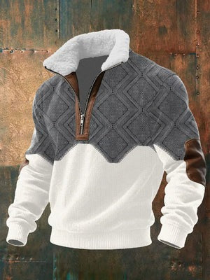 High-Neck Fleece Sweater with Lined Collar