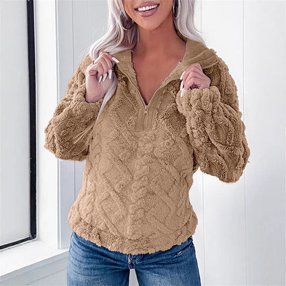 Women's Zip-Neck Fleece Pullover with Textured Finish