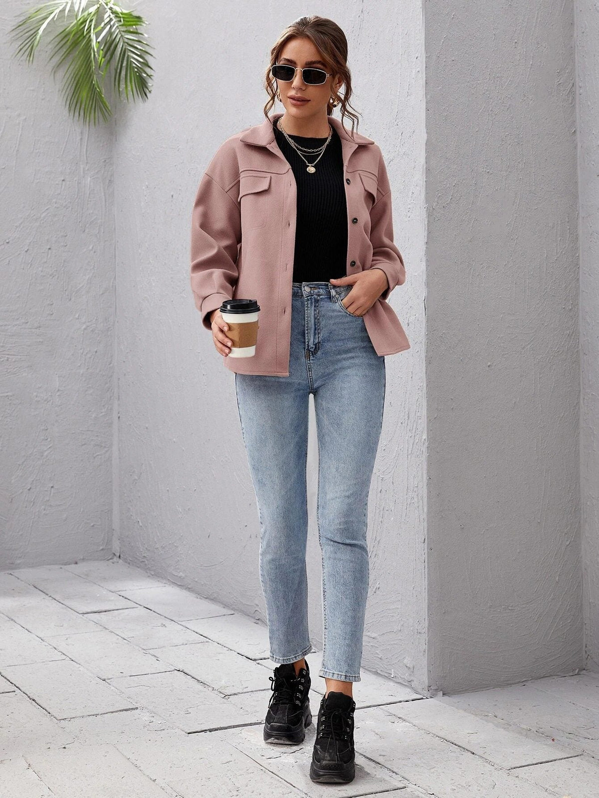 Women's Oversized Shacket with Flap Chest Pockets – Minnie