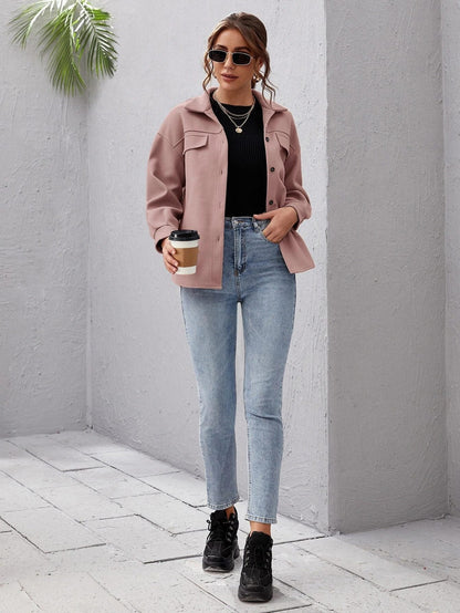Women's Oversized Shacket with Flap Chest Pockets – Minnie