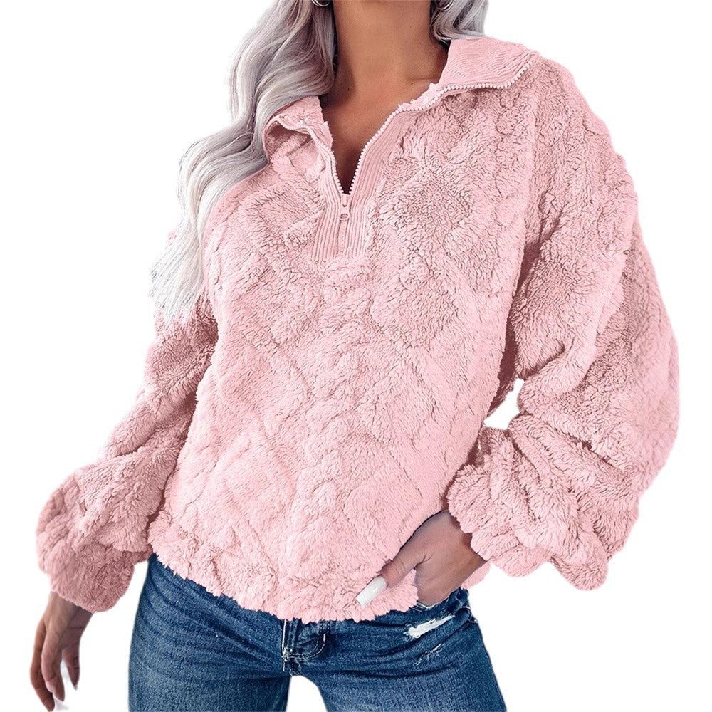 Women's Zip-Neck Fleece Pullover with Textured Finish