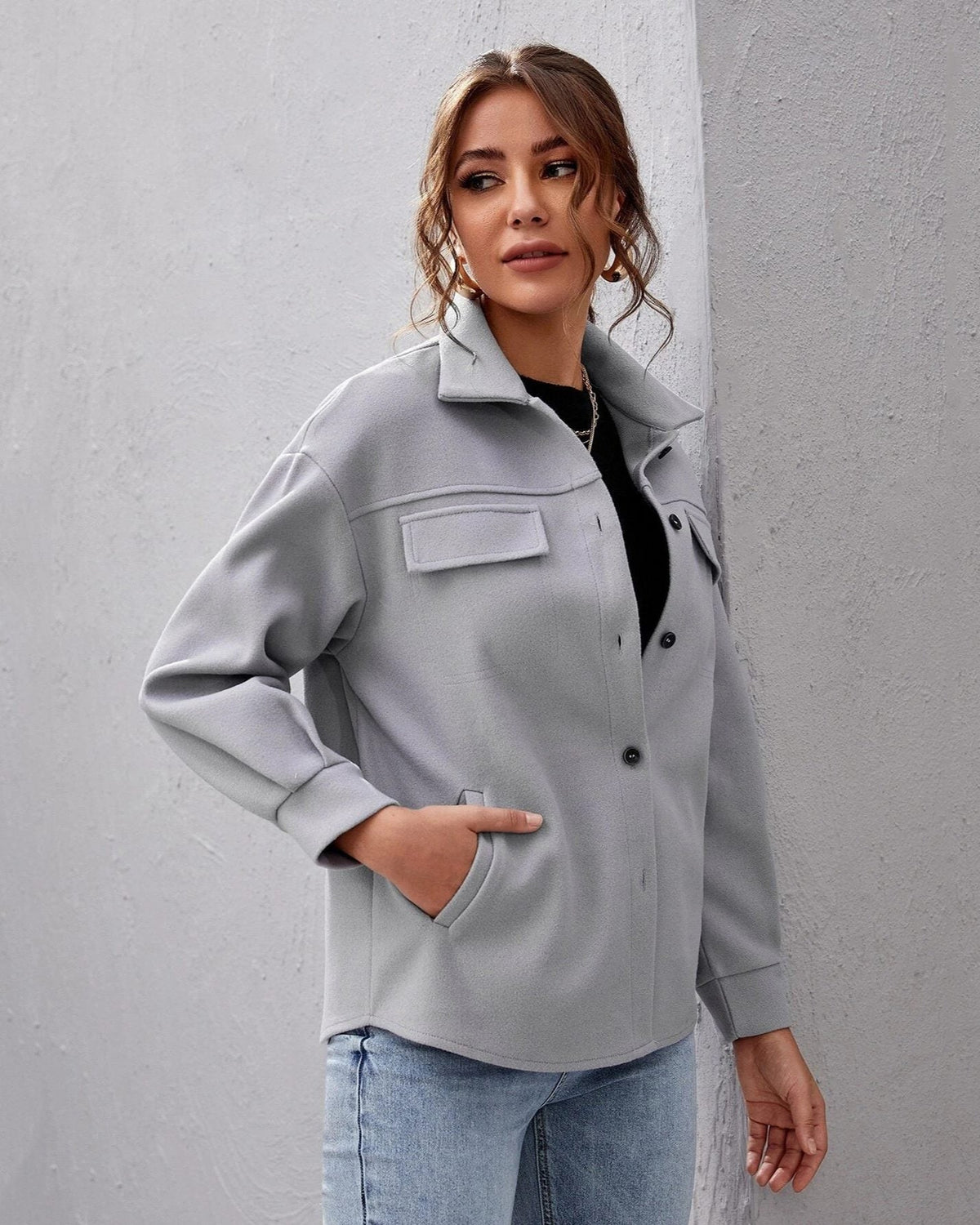 Women's Oversized Shacket with Flap Chest Pockets – Minnie