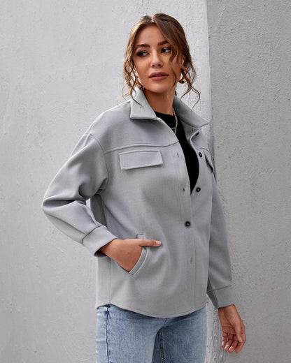 Women's Oversized Shacket with Flap Chest Pockets – Minnie