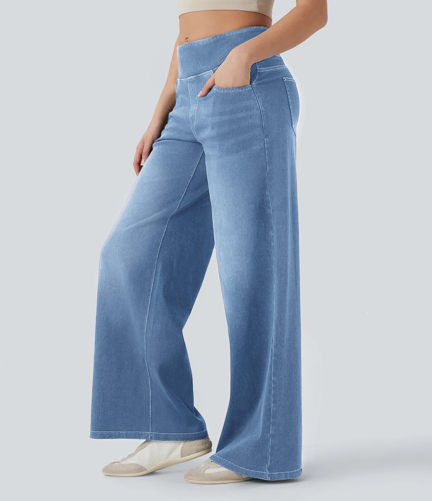 Damenhose mit hohem elastischem Bund und weitem Bein