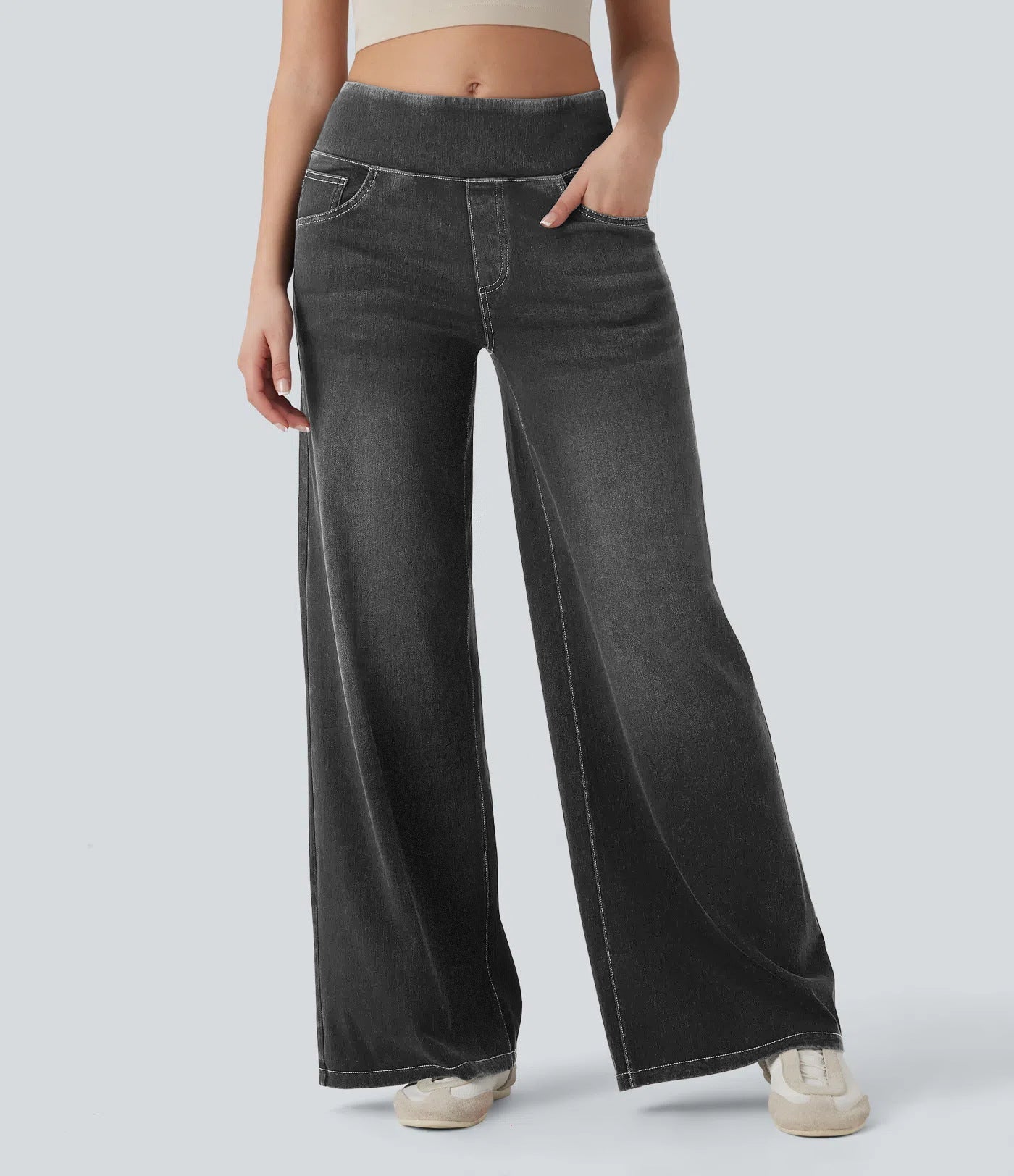 Damenhose mit hohem elastischem Bund und weitem Bein