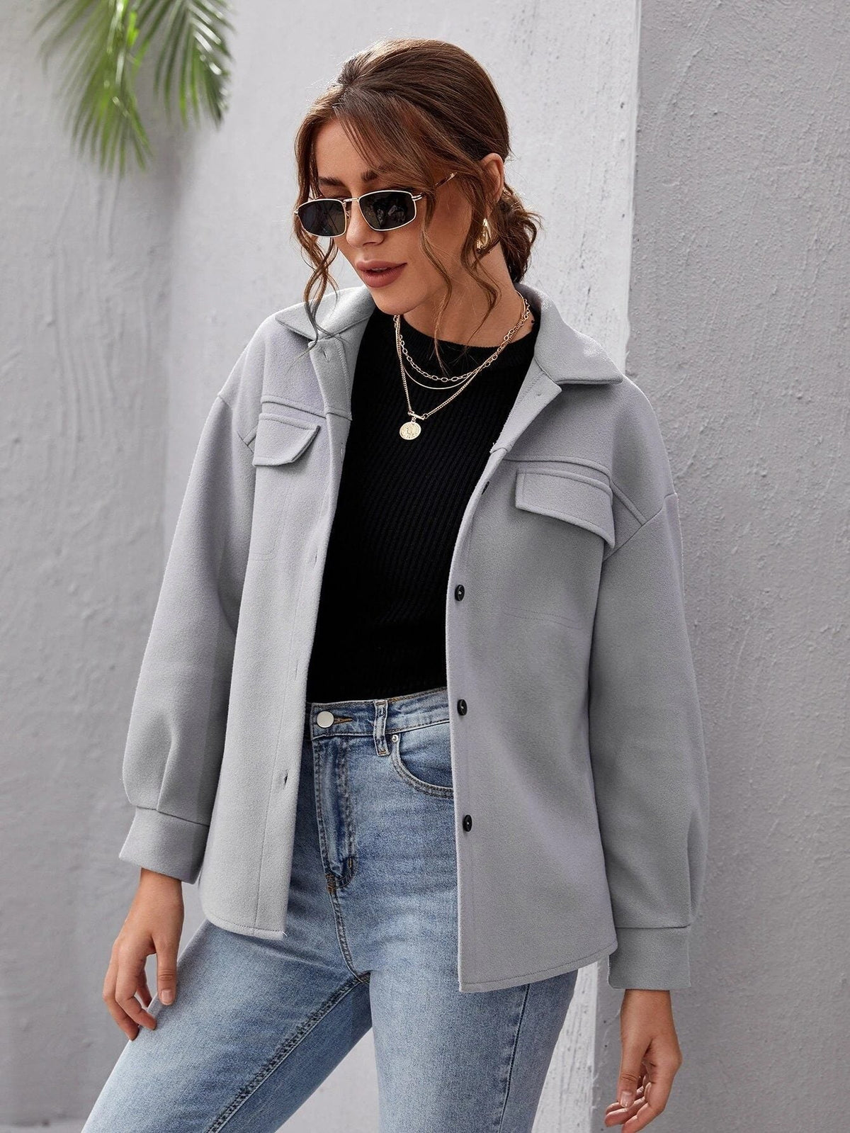 Women's Oversized Shacket with Flap Chest Pockets – Minnie
